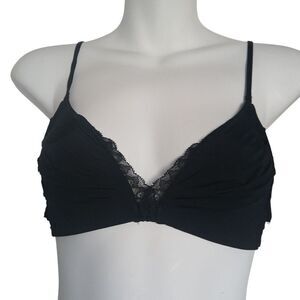 Natori Bralette Elegant Black Delicate Lace Trim Back Closure Size Medium
